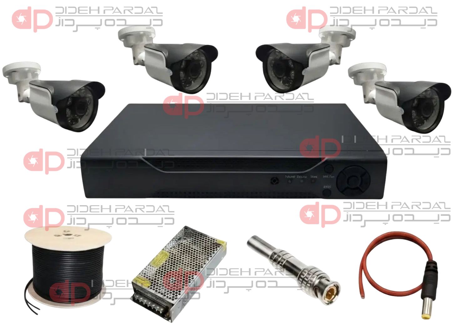 پکیج ۴دوربین دید در شب ضدآب فایبر FULL HD با DVR و متعلقات